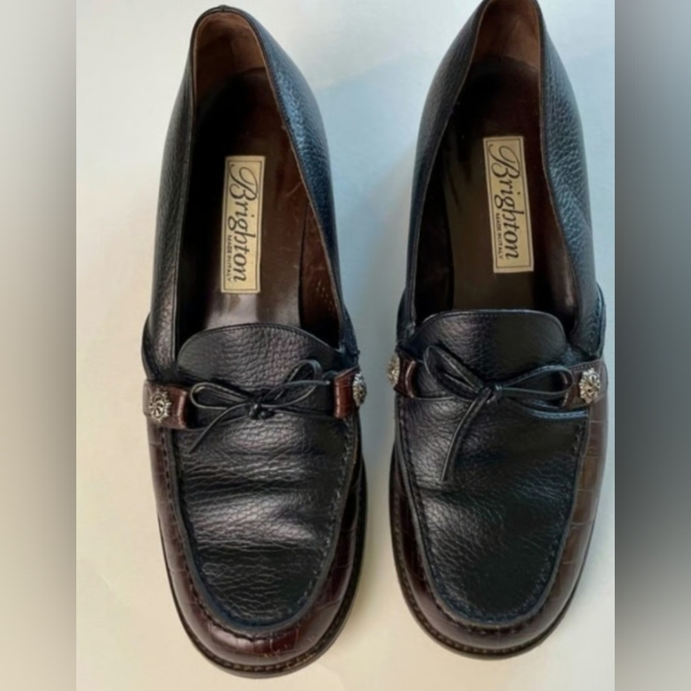 Brighton Dada Women's Black Leather Loafers Bow Detail Size 7.5